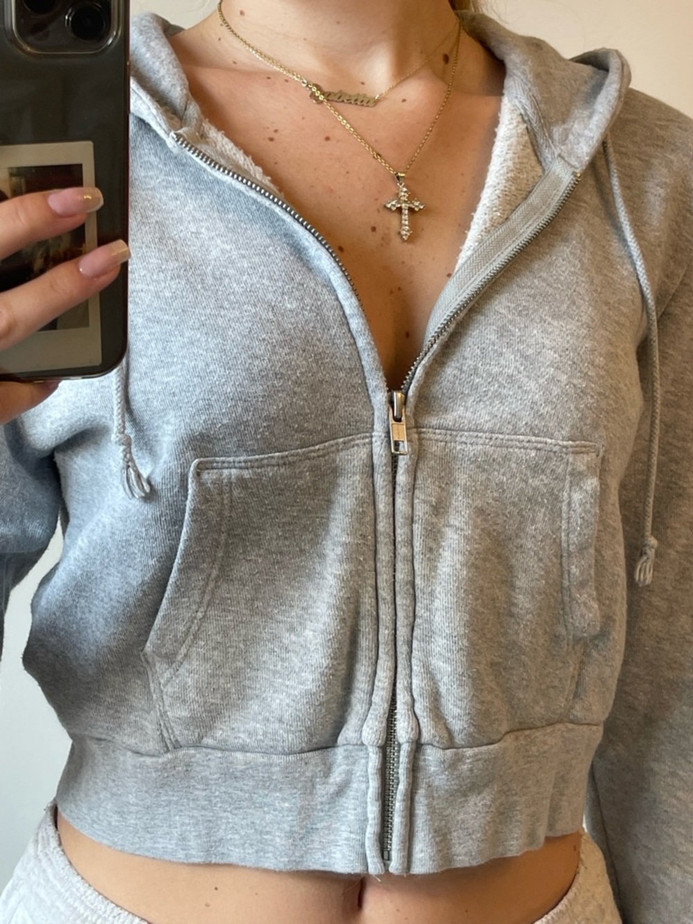Brandy Melville Light Gray Cropped Zip Hoodie